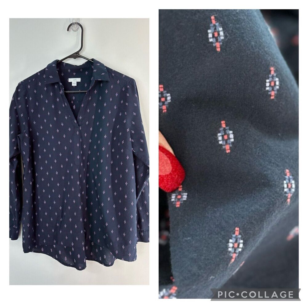 J. Jill Navy Popover All Over Embroidered Ditzy Pattern Southwestern Size Small
